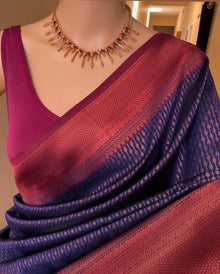 NAVY BLUE ART SILK SAREE WITH MAGENTA BORDER