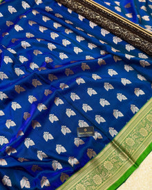 PEACOCK BLUE DUAL TONE BANARASI SATIN SILK SAREE