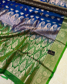 PEACOCK BLUE DUAL TONE BANARASI SATIN SILK SAREE