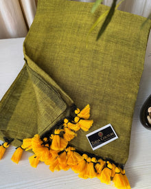PEAR GREEN PLAIN KHADI COTTON SAREE