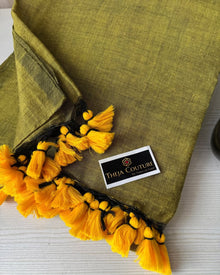 PEAR GREEN PLAIN KHADI COTTON SAREE