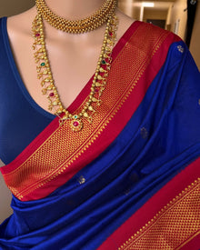 PEPSI BLUE FULL BUTTA COTTON SILK SAREE WITH RED BORDER