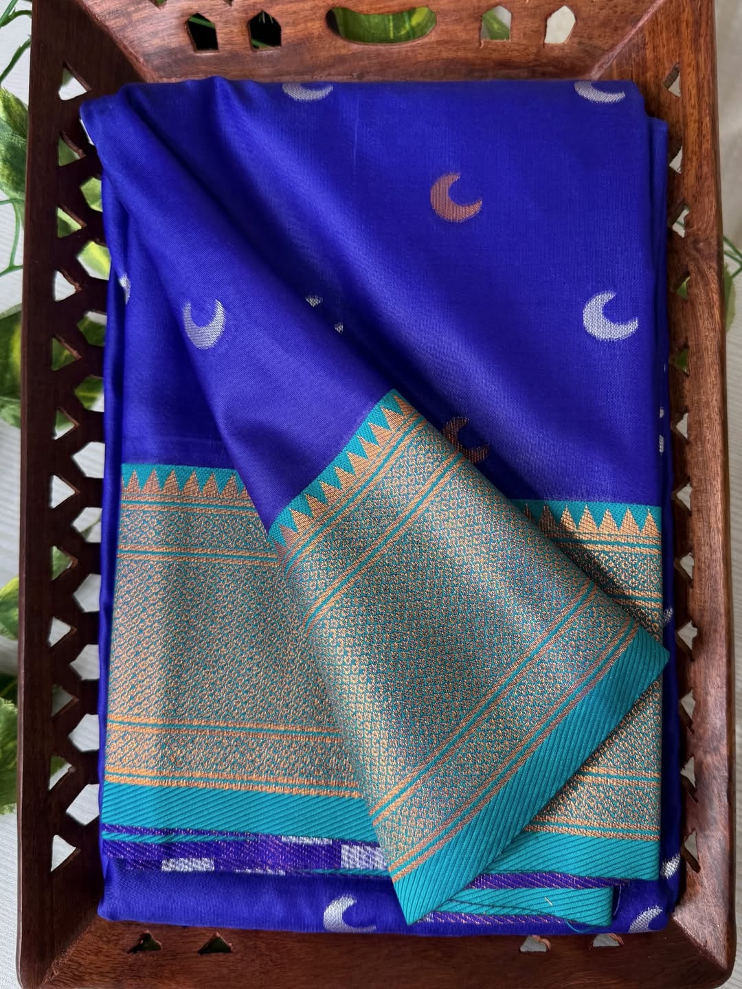 PEPSI BLUE CHANDRAKOR ART SILK WITH TEAL BLUE BORDER