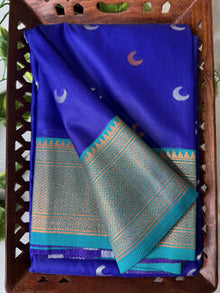 PEPSI BLUE CHANDRAKOR ART SILK WITH TEAL BLUE BORDER