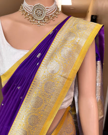 VIOLET ART SILK SAREE WITH YELLOW ZARI BORDER