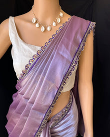 LAVENDER ORGANZA SAREE WITH VIOLET LACE