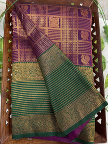 PURPLE ART SILK SAREE WITH BOTTLE GREEN BORDER