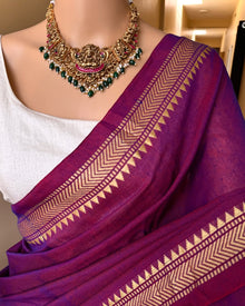 PURPLE KHADI COTTON SAREE WITH SMALL BORDER