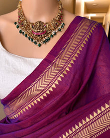 PURPLE KHADI COTTON SAREE WITH SMALL BORDER