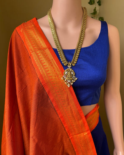 PEPSI BLUE COTTON SILK SAREE WITH PEACOCK BORDER