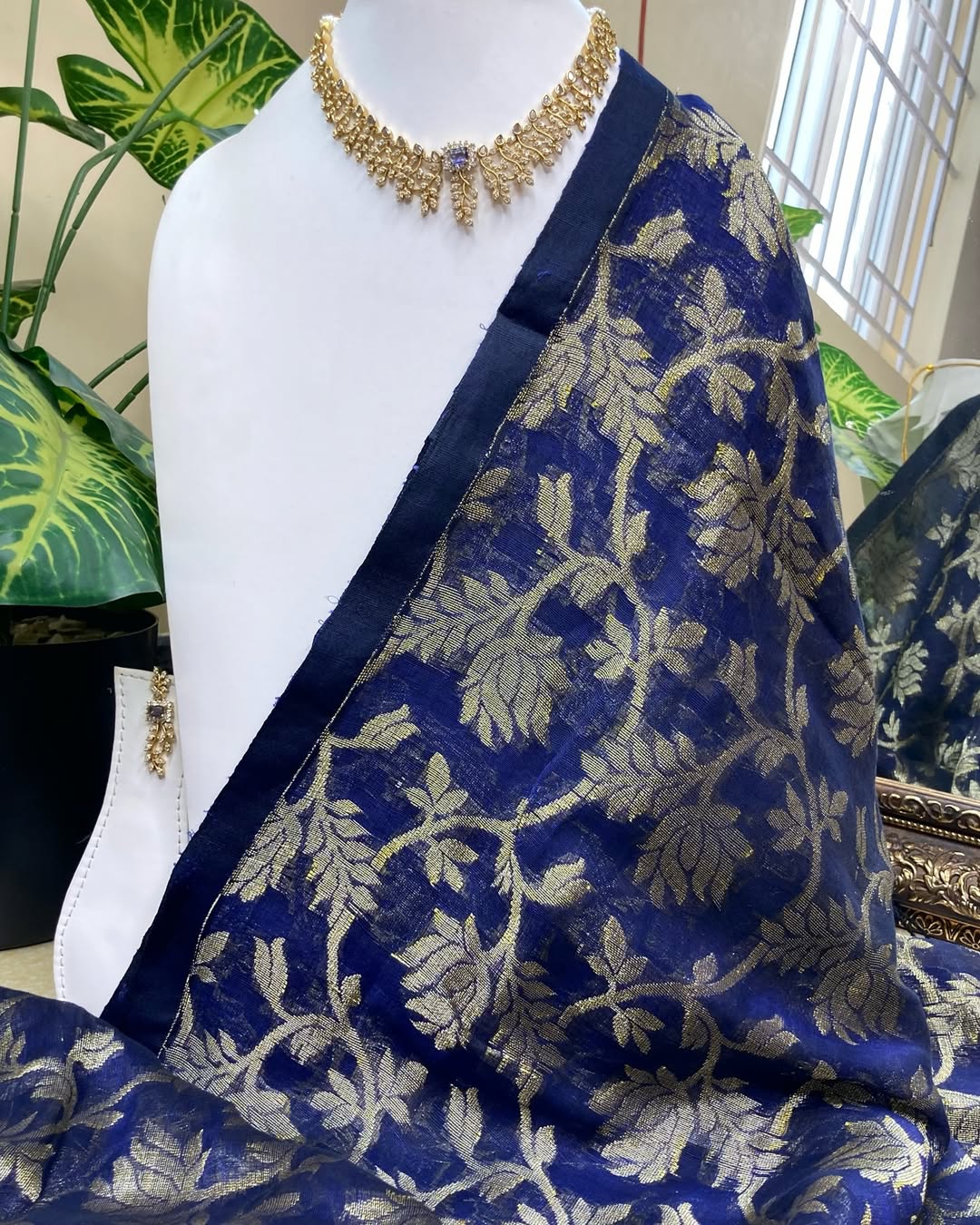 NAVY BLUE LINEN COTTON SAREE