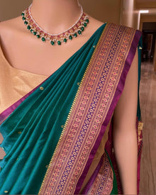 PEACOCK GREEN SATIN SILK SAREE