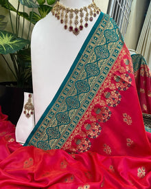 RANI PINK DUAL SHADE ART SILK SAREE WITH TEAL BLUE BORDER