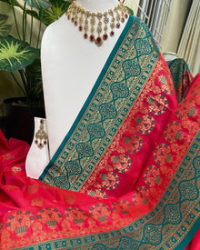 RANI PINK DUAL SHADE ART SILK SAREE WITH TEAL BLUE BORDER