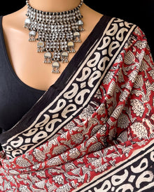 RED MULMUL COTTON PRINTED SAREE