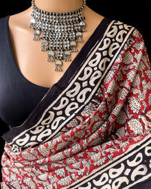 RED MULMUL COTTON PRINTED SAREE