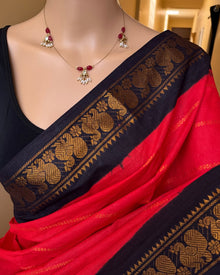 RED ORANGE STRIPES MADURAI SUNGUDI COTTON SAREE