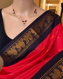 RED ORANGE STRIPES MADURAI SUNGUDI COTTON SAREE