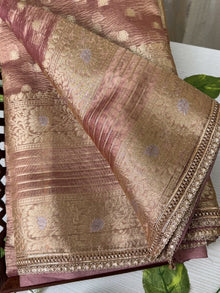 ROSE PINK SOFT CRUSH TISSUE SAREE WITH SEQUENCE LACE