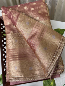ROSE PINK SOFT CRUSH TISSUE SAREE WITH SEQUENCE LACE