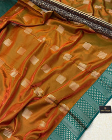 RUST BROWN DUAL TONE BANARASI SATIN SILK SAREE