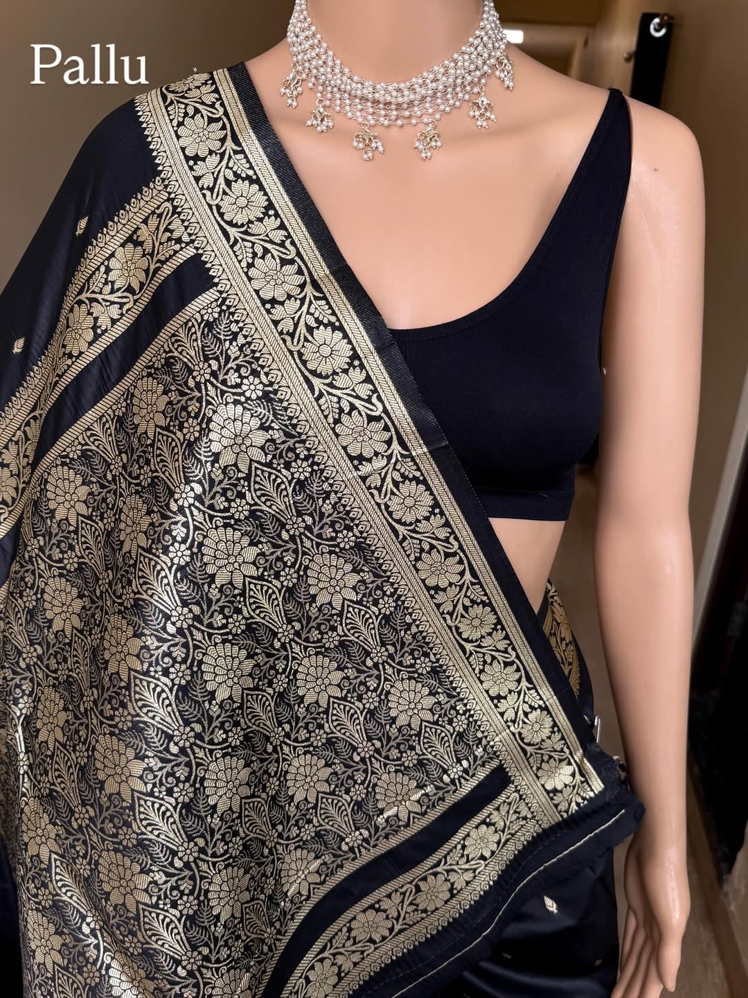 BLACK SOFT SILK SAREE WITH GOLDEN ZARI WEAVE BORDER