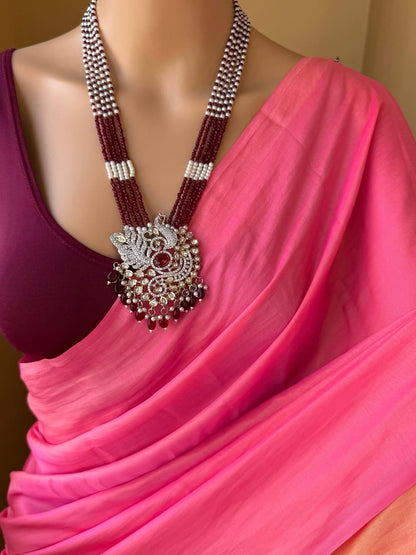 LOUTUS PINK DUAL TONE MALAI SILK PLAIN SAREE