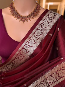 MAROON SOFT SEMI BANARASI ART SILK SAREE WITH GOLDEN ZARI WEAVE BORDER