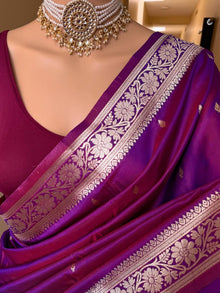 PURPLE SOFT SILK SAREE WITH GOLDEN ZARI WEAVE BORDER