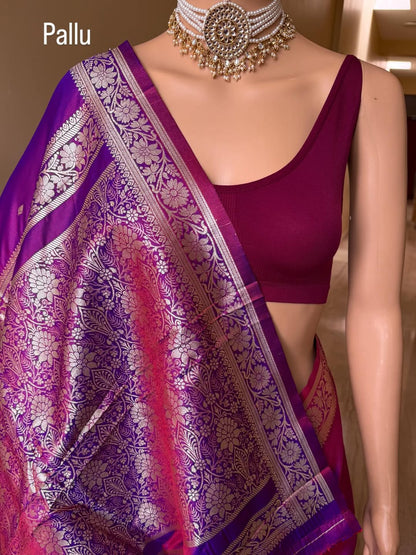 PURPLE SOFT SILK SAREE WITH GOLDEN ZARI WEAVE BORDER