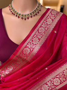 RANI PINK DUAL TONE SOFT ART SILK SAREE WITH GOLDEN ZARI WEAVE BORDER