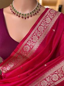 RANI PINK DUAL TONE SOFT ART SILK SAREE WITH GOLDEN ZARI WEAVE BORDER