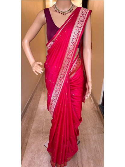RANI PINK DUAL TONE SOFT ART SILK SAREE WITH GOLDEN ZARI WEAVE BORDER