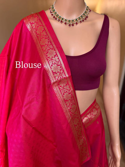 RANI PINK DUAL TONE SOFT ART SILK SAREE WITH GOLDEN ZARI WEAVE BORDER