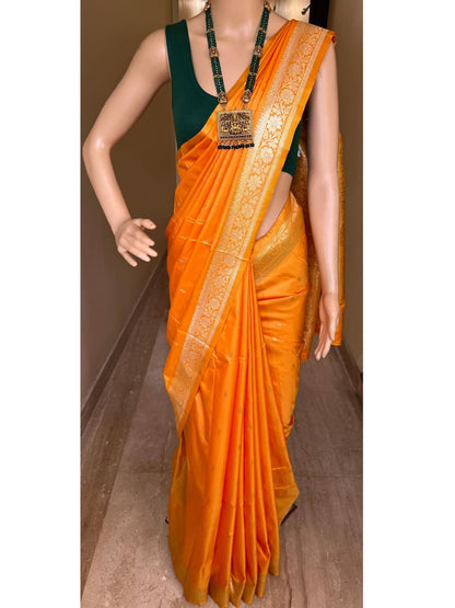 YELLOW SOFT SILK SAREE WITH GOLDEN ZARI WEAVE BORDER