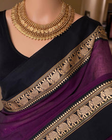 MAGENTA NARAYANPET COTTON SAREE WITH BLACK WEAVE BORDER