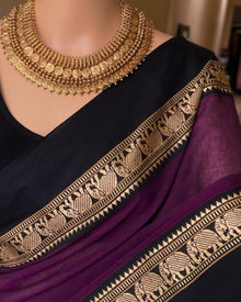 MAGENTA NARAYANPET COTTON SAREE WITH BLACK WEAVE BORDER