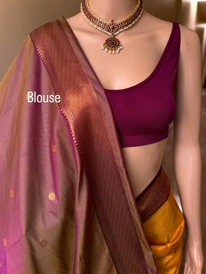 MANGO YELLOW DUAL TONE SOFT ART SILK SAREE
