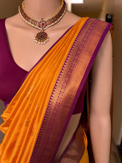 MANGO YELLOW DUAL TONE SOFT ART SILK SAREE