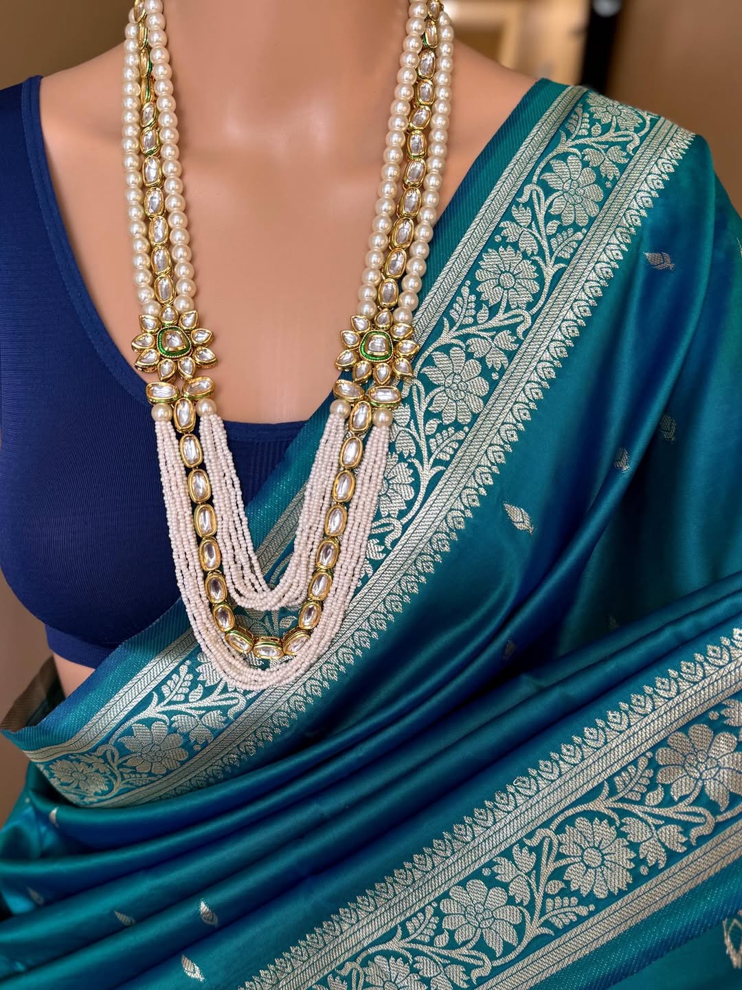 PEACOCK GREEN SOFT SILK SAREE WITH GOLDEN ZARI WEAVE BORDER