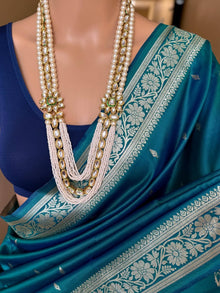 PEACOCK GREEN SOFT SILK SAREE WITH GOLDEN ZARI WEAVE BORDER