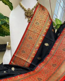 BLACK ART SILK SAREE WITH RED BORDER