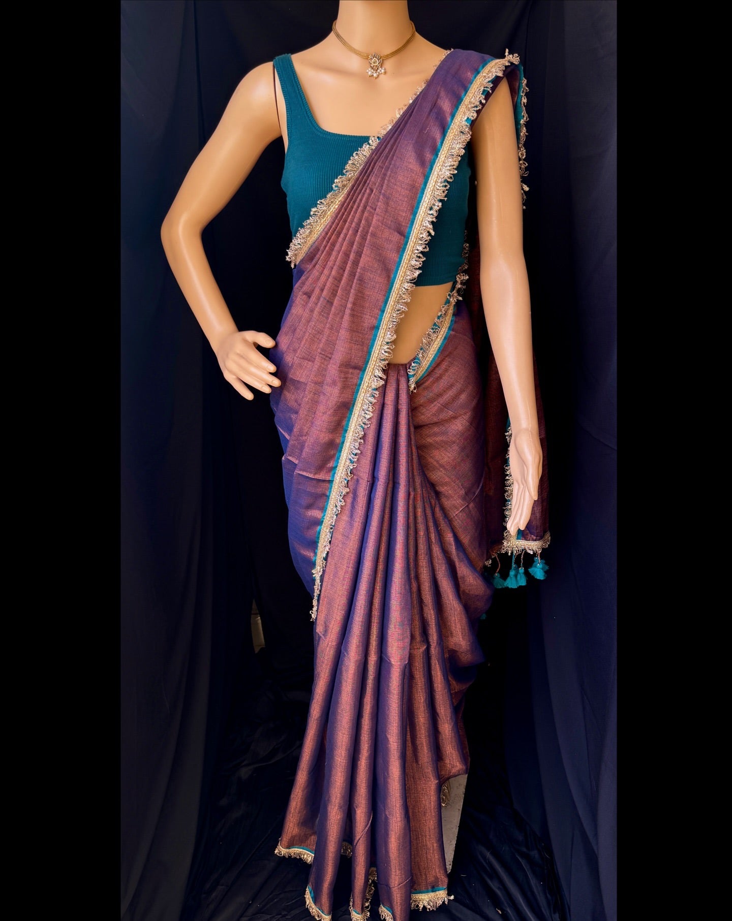 COPPER BLUE TISSUE SAREE
