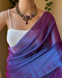 BLUE PINK TISSUE COTTON SAREE