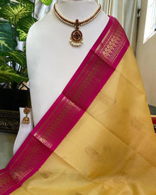 SANDAL KORA COTTON SAREE WITH RANI PINK BORDER AND PALLU