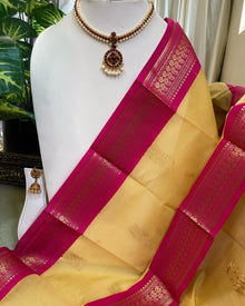 SANDAL KORA COTTON SAREE WITH RANI PINK BORDER AND PALLU