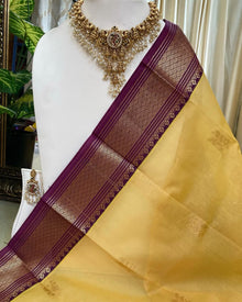 SANDAL KORA COTTON SAREE WITH MAGENTA BORDER AND PALLU