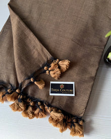 SANDAl BROWN PLAIN KHADI COTTON SAREE