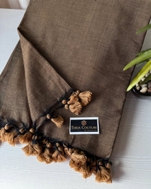 SANDAl BROWN PLAIN KHADI COTTON SAREE