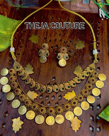 Double layer mango & lakshmi coin necklace